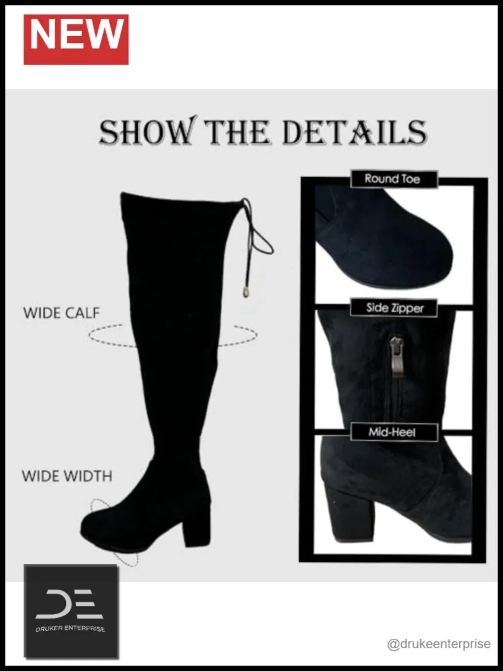 Wide Calf Over Knee Tall Boots Chunky Block Heel Suede
